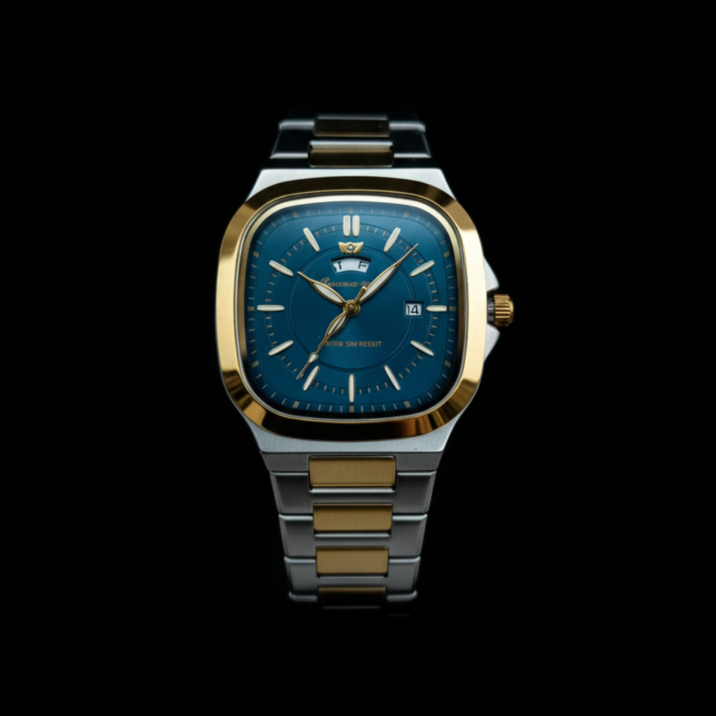 Success Way Men's Two-Tone Blue Dial Cushion Case Watch