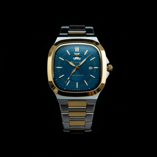 Success Way Men's Two-Tone Blue Dial Cushion Case Watch