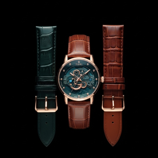 TOMI Men's Automatic Skeleton Watch - Interchangeable Leather Straps