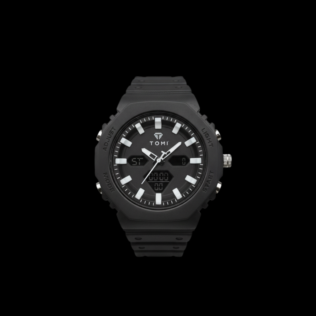 TOMI Black Ana-Digi Octagonal Men's Watch