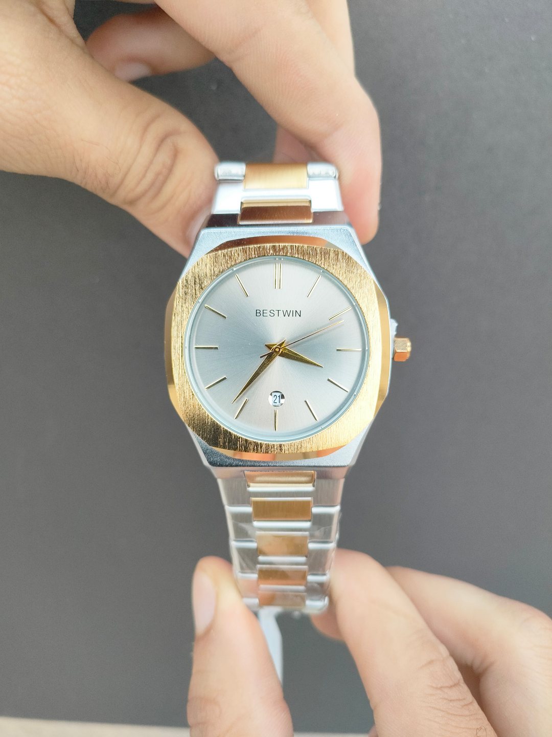 BESTWIN Men's Two-Tone Stainless Steel Watch - Silver Dial