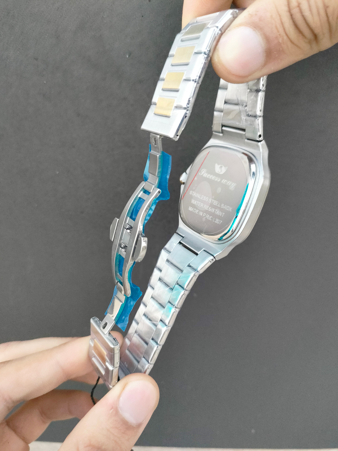 Success Way Men's Two-Tone Blue Dial Cushion Case Watch