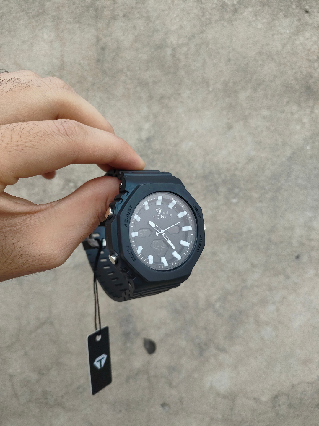 TOMI Black Ana-Digi Octagonal Men's Watch