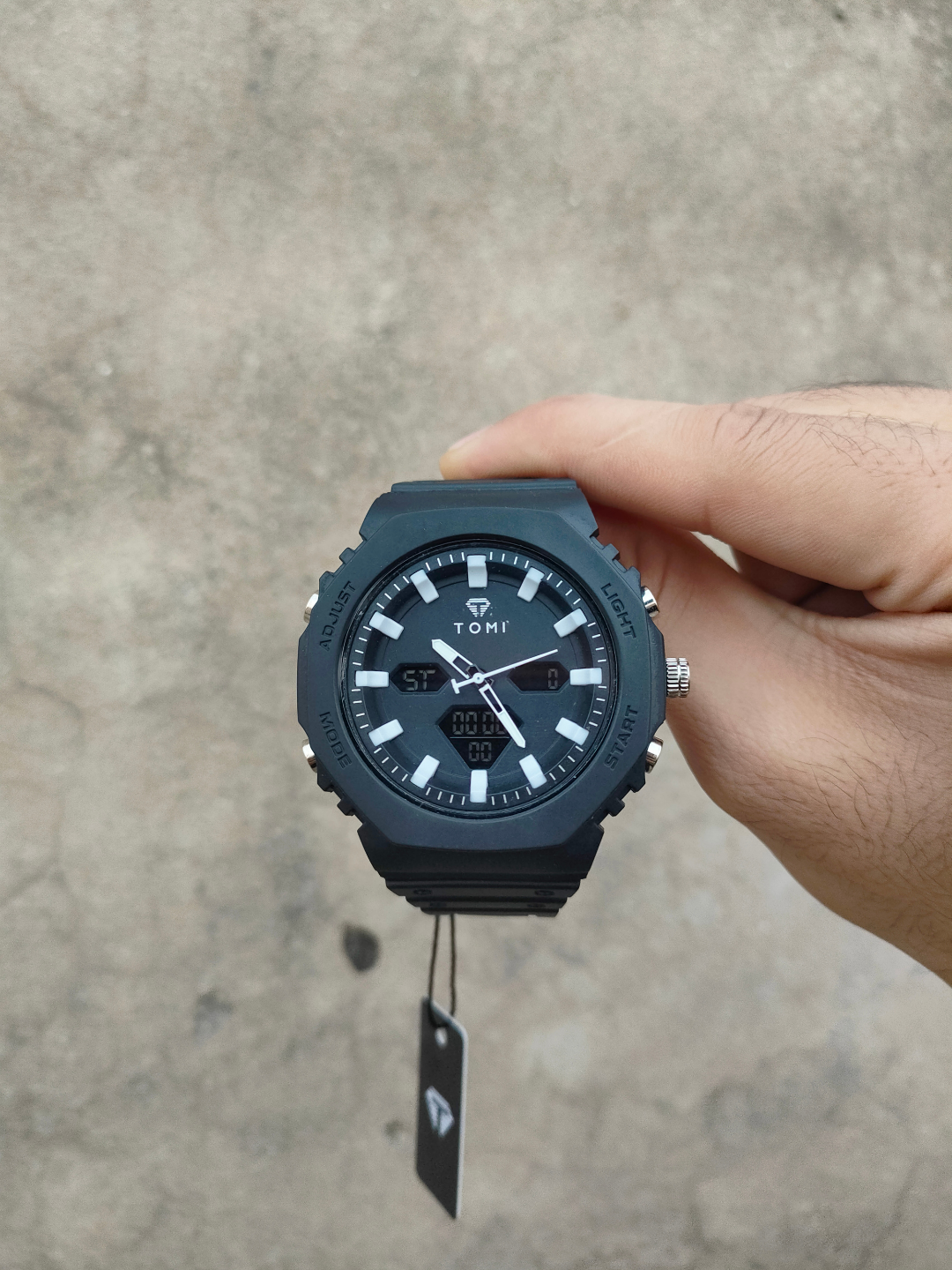 TOMI Black Ana-Digi Octagonal Men's Watch