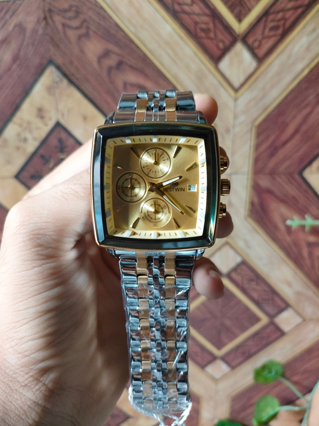 BESTWIN Gold Dial Two-Tone Metal Men's Watch