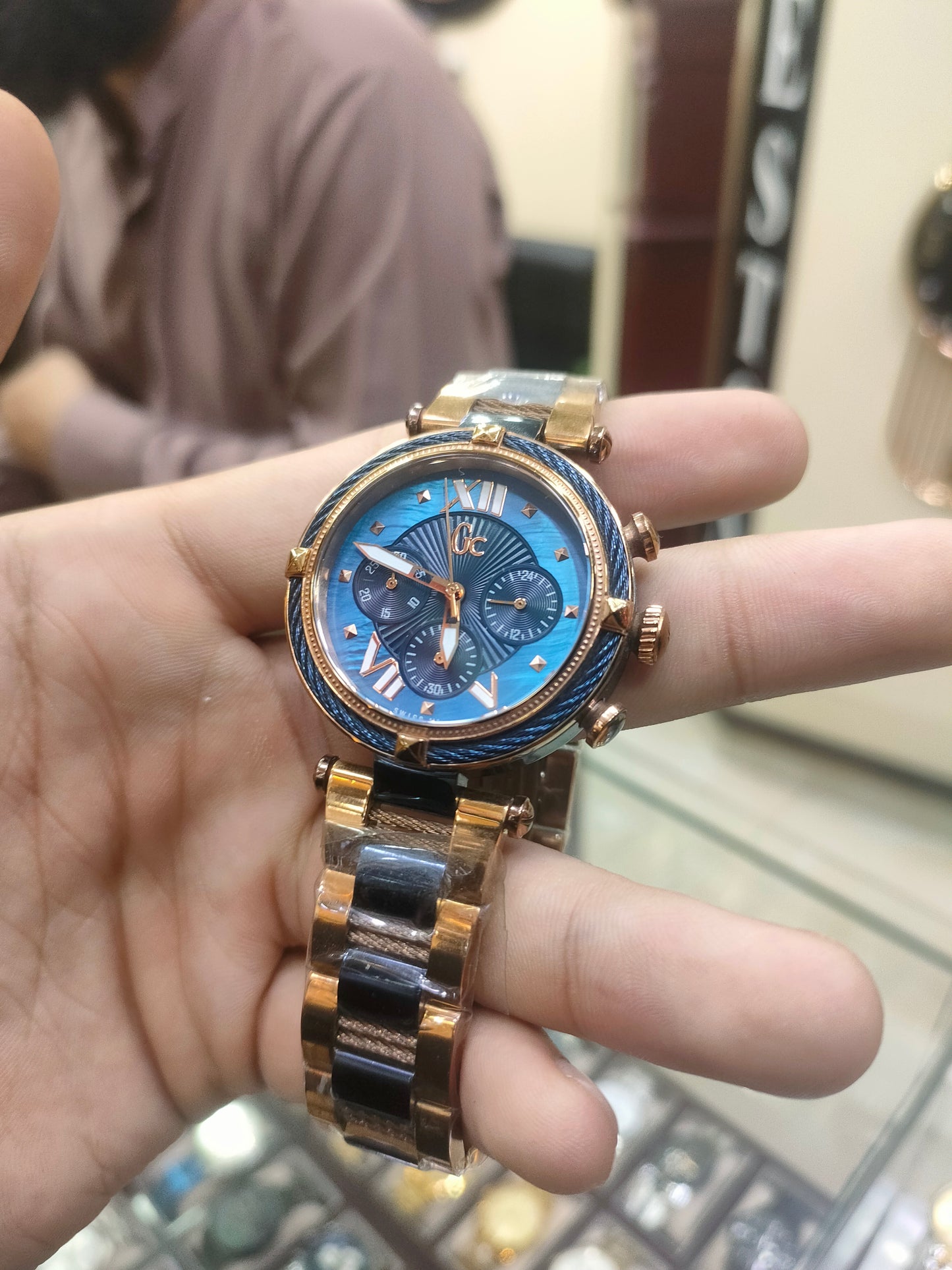 Gc's Rose Gold Tone & Blue Chronograph Men's Watch